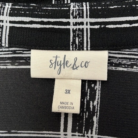 Style & Co Plus Size windowpane Printed Tiered Mesh Top size 3X Long sleeve - Picture 5 of 10